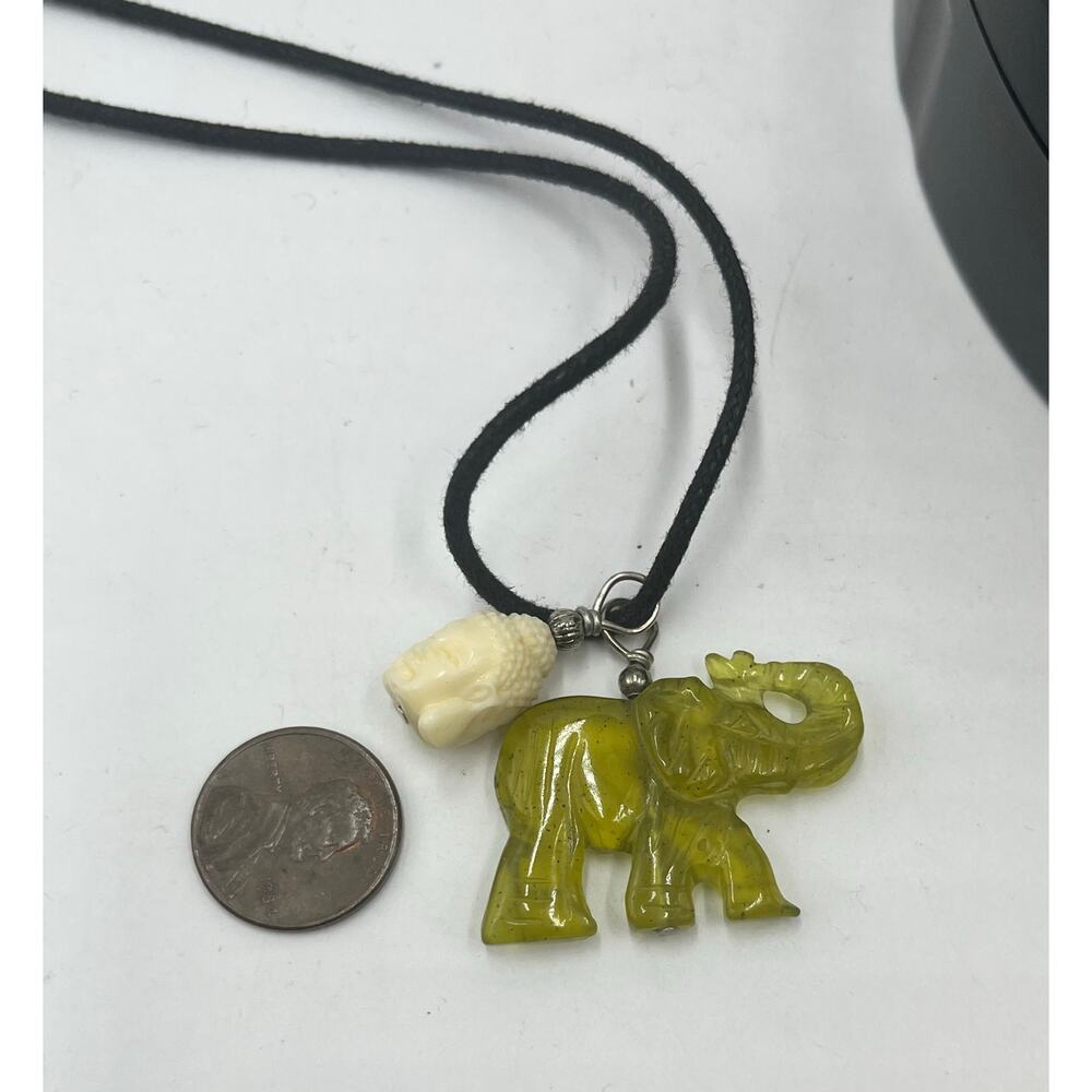 Nephrite Jade Trunk Up Elephant With Double-Heade… - image 4